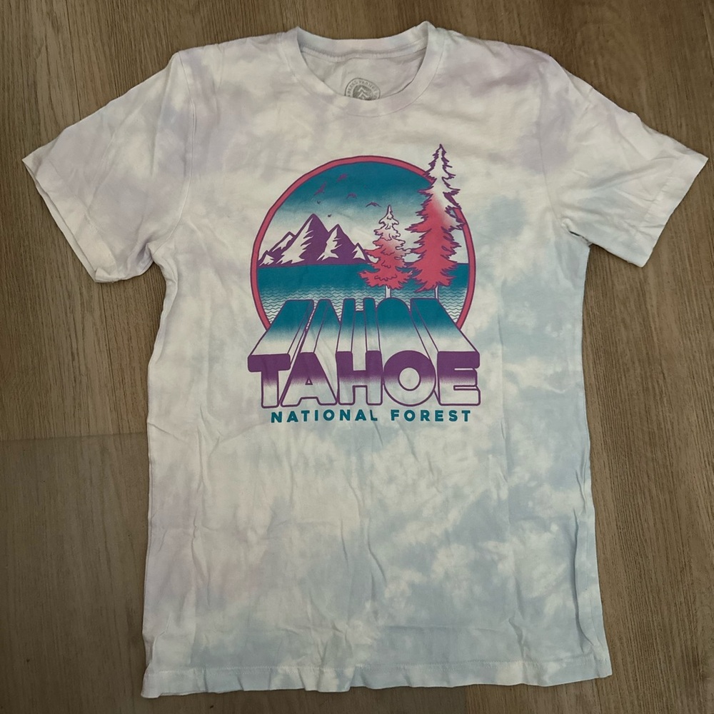 Parks Project White Tie-Dye Tahoe Graphic Tee with Teal & Pink Print